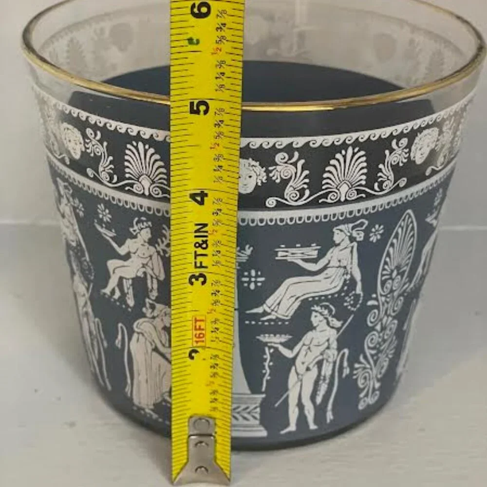 Jeanette Glass Wedgwood Style Grecian Blue Hellenic Glass Ice Bucket